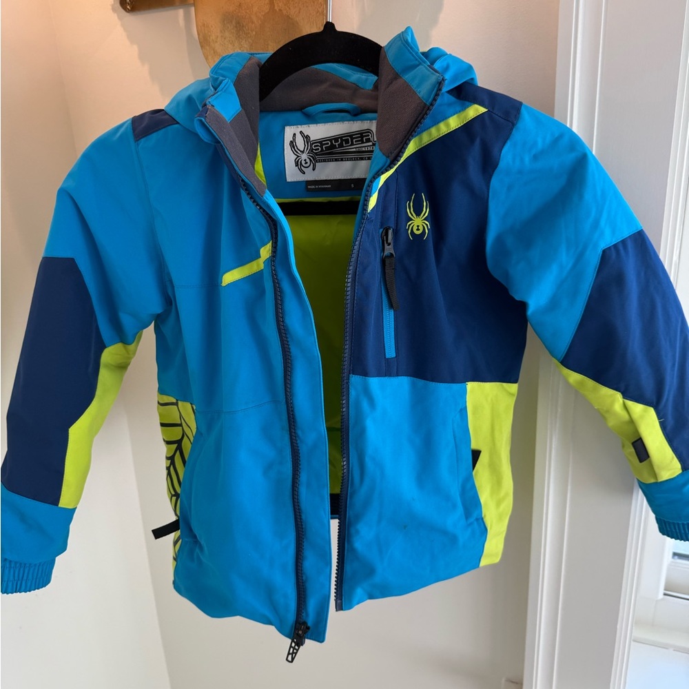 Spyder Kids Vibrant Blue and Lime Ski Jacket